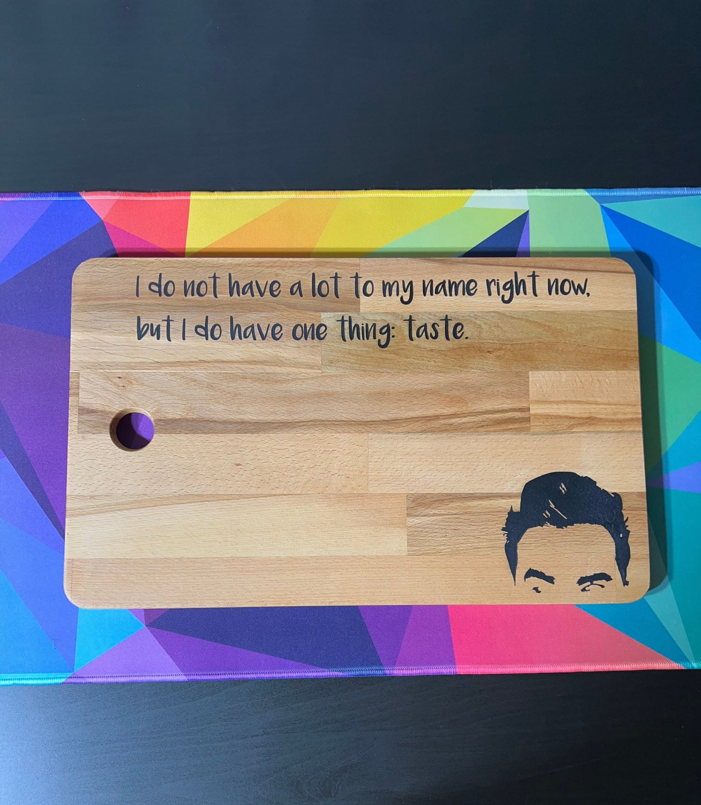 Schitt’s Creek charcuterie board with epoxy inlay